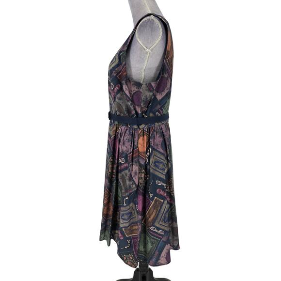 ModCloth Dress Womens XL Geometric Cotton Back Zip Fit n Flare Belted Lined - Picture 5 of 13